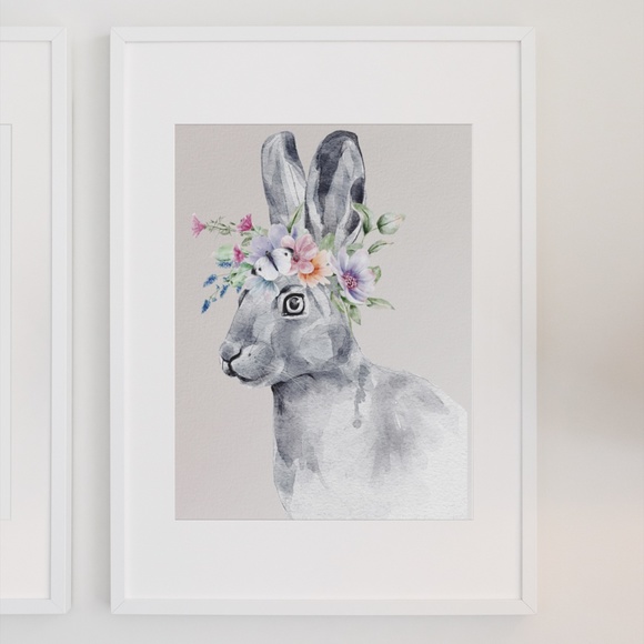 Wall Art Watercolor Bunny Print Poster Unframed - Picture 7 of 16